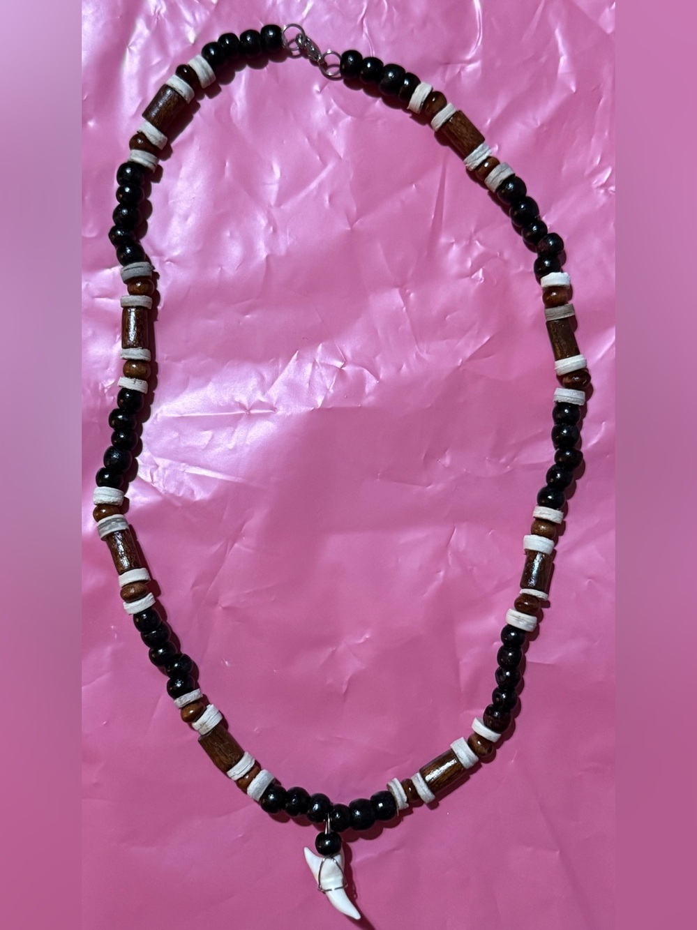 Handcrafted Black & Brown Beaded Women’s Necklace with Shark Tooth Pendant
